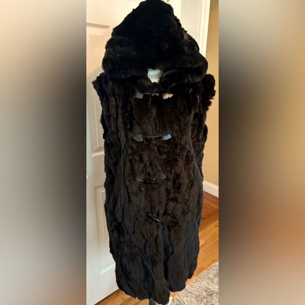 Luxurious Black Fur Hooded Vest